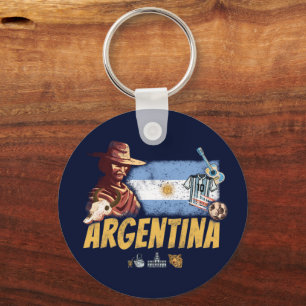 Argentinien Vintage Gaucho mit Flagge Fußball Schlüsselanhänger