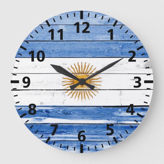 Argentinische Flagge Farbe auf Holz Große Wanduhr (Vorderseite)