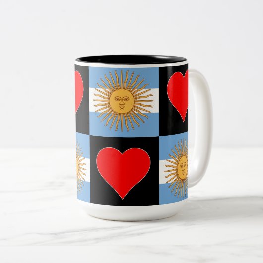 Argentinische Flagge Herzmuster Patriotik Argentin Zweifarbige Tasse (VorderseiteRechts)