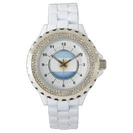 Argentinische Flagge Kristall White Watch Armbanduhr