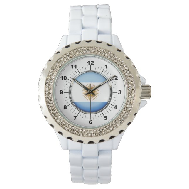 Argentinische Flagge Kristall White Watch Armbanduhr (Vorderseite)