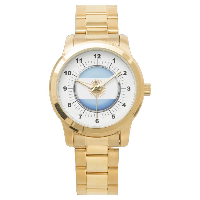 Argentinische Flagge - Oversized Gold Watch Armbanduhr (Vorderseite)