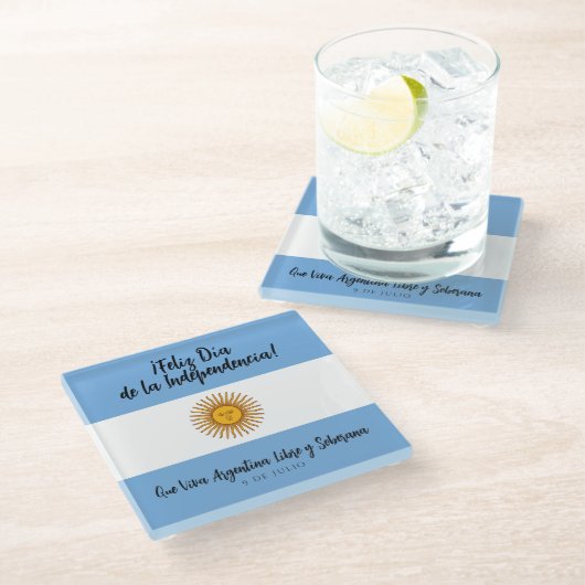Argentinische Unabhängigkeitstagsflagge Glasuntersetzer (Schrägansicht)