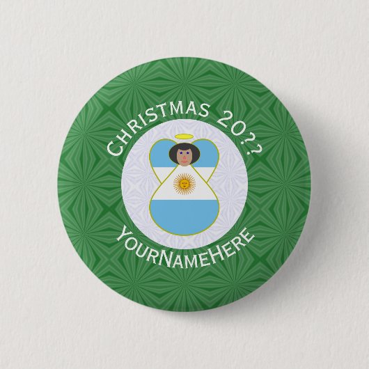 Argentinischer Flaggen-Weihnachtsengel Personalisi Button (Vorderseite)