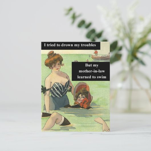 Ärger mit der Schwiegermutter Postkarte (Stehend Vorderseite)