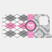 Argyle and damask pattern pink, grey monogram Case-Mate iPhone hülle (Rückseite (Horizontal))