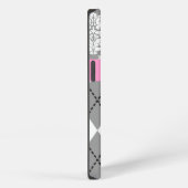 Argyle and damask pattern pink, grey monogram iPhone hülle (Rechte Seite)