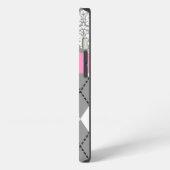 Argyle and damask pattern pink, grey monogram iPhone hülle (Linke Seite)