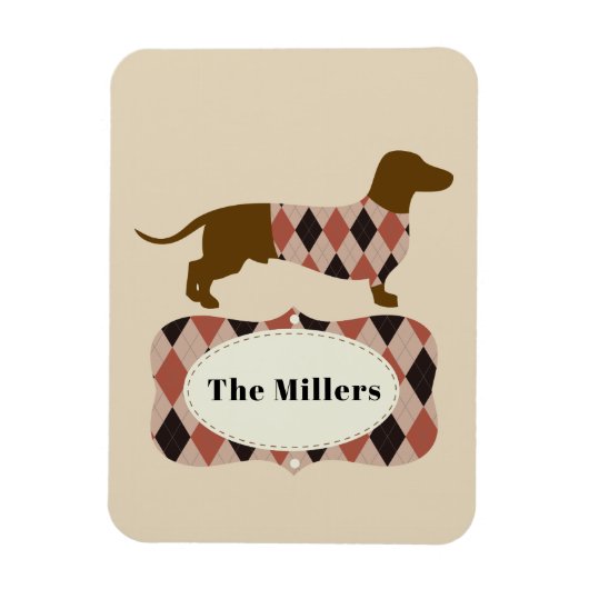 Argyle-Dachshund Magnet (Vertikal)