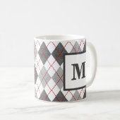 Argyle-Kariert Rot Grau Silber Monogramm Kaffeetasse (VorderseiteRechts)