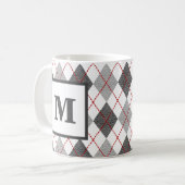 Argyle-Kariert Rot Grau Silber Monogramm Kaffeetasse (Vorderseite Links)