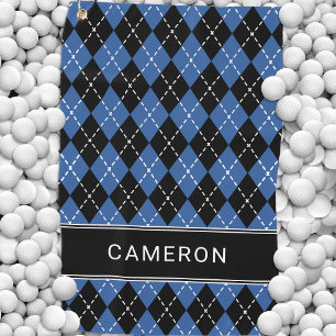 Argyle Karo Benutzerdefiniert Name Schwarz Blau Golfhandtuch