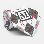 Argyle Karo Rot Grau Silber Individuelles Monogram Krawatte (Gerollt)