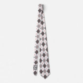 Argyle Karo Rot Grau Silber Individuelles Monogram Krawatte (Rückseite)