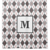 Argyle Karo Rot Grau Silber Monogramm Duschvorhang (Vorderseite)