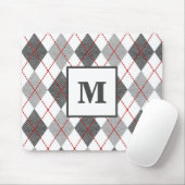 Argyle-Karomuster Rot Grau Silber Monogramm Mousepad (Mit Mouse)