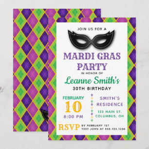 Argyle Mardi Gras Party-Einladung Einladung