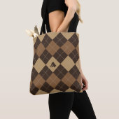 Argyle-Muster braune Monogramm beige Tragetasche Tasche (Von Nahem)