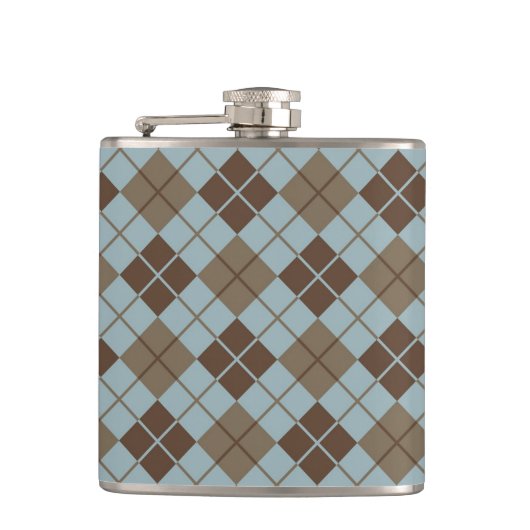 Argyle-Muster in Blau und Taupe Flachmann (Vorderseite)