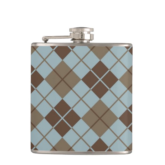 Argyle-Muster in Blau und Taupe Flachmann (Vorderseite)