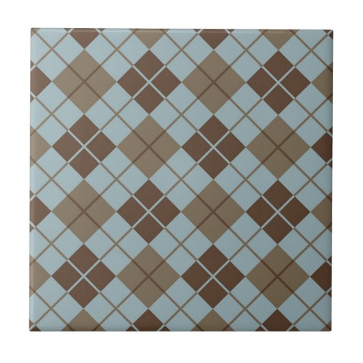 Argyle-Muster in Blau und Taupe Fliese (Vorderseite)