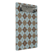 Argyle-Muster in Blau und Taupe Mini Klemmbrett (Schrägansicht)