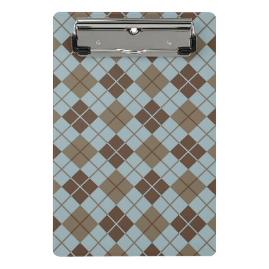 Argyle-Muster in Blau und Taupe Mini Klemmbrett (Vorderseite)