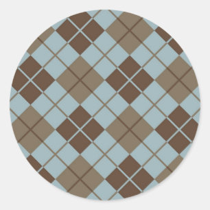 Argyle-Muster in Blau und Taupe Runder Aufkleber