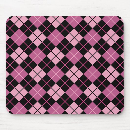 Argyle-Muster in Schwarz und Pink Mousepad (Vorne)
