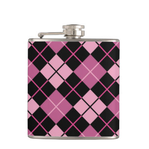 Argyle-Muster in Schwarz und Rosa Flachmann