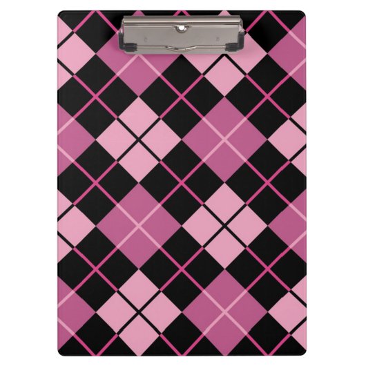 Argyle-Muster in Schwarz und Rosa Klemmbrett (Vorderseite)