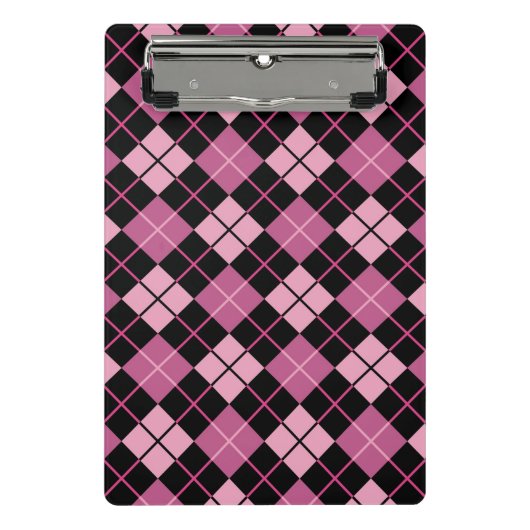 Argyle-Muster in Schwarz und Rosa Mini Klemmbrett (Vorderseite)