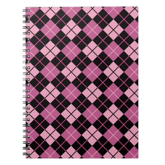 Argyle-Muster in Schwarz und Rosa Notizblock (Vorderseite)