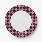 Argyle-Muster in Schwarz und Rosa Pappteller (Vorderseite)