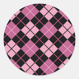 Argyle-Muster in Schwarz und Rosa Runder Aufkleber