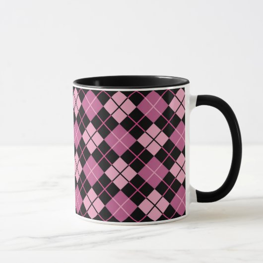 Argyle-Muster in Schwarz und Rosa Tasse (Rechts)