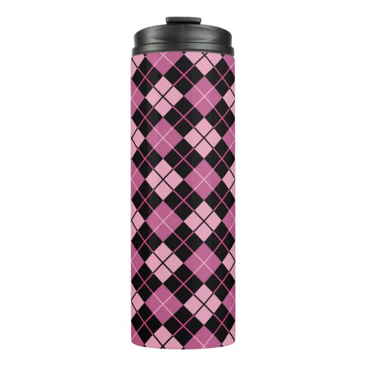 Argyle-Muster in Schwarz und Rosa Thermosbecher (Vorderseite)