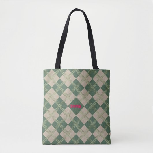 Argyle-Muster Name grün  rote Tragetasche Tasche (Vorderseite)