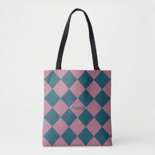 Argyle-Muster Name Ozeanblau Rosa Tragetasche Tasche