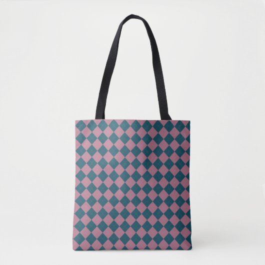 Argyle-Muster Oceanblau-Rosa-Tragetasche Tasche (Vorderseite)