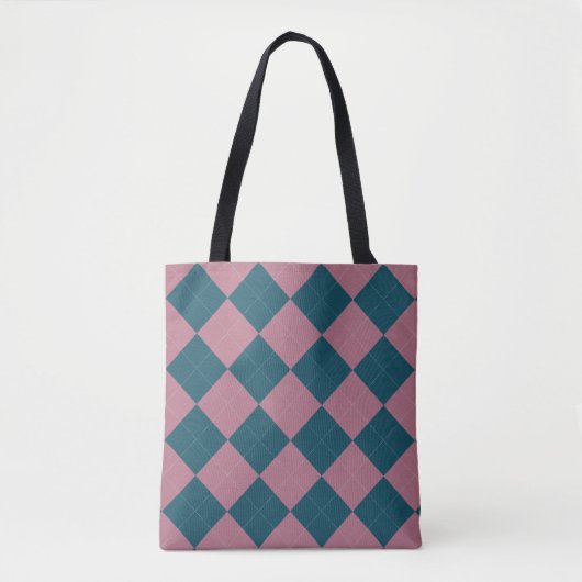 Argyle-Muster Oceanblau Rosa Tragetasche Tasche (Vorderseite)