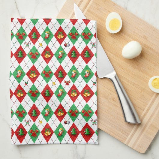 Argyle-Muster Weihnachten Geschirrtuch (Viertel Falte)
