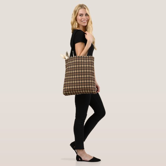  Argyle pattern beige brown tote bag Tasche (Am Model)