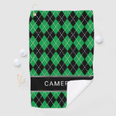 Argyle Plaid Create Custom Name Black Green Golfhandtuch (Insitu)