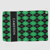 Argyle Plaid Create Custom Name Black Green Golfhandtuch (Horizontal)