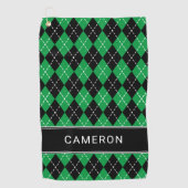 Argyle Plaid Create Custom Name  Black Green Golfhandtuch (Vorderseite)