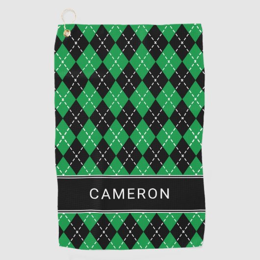 Argyle Plaid Create Custom Name  Black Green Golfhandtuch (Vorderseite)