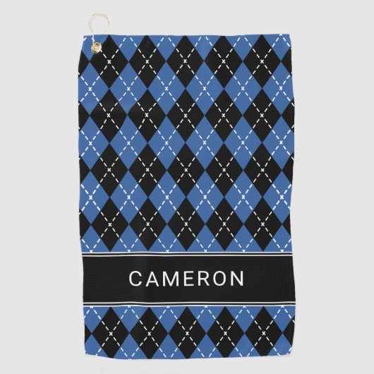 Argyle Plaid Custom Create Name Black Blue Golfhandtuch (Vorderseite)