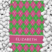 Argyle Plaid Pink Green Custom Name Preppy Golfhandtuch