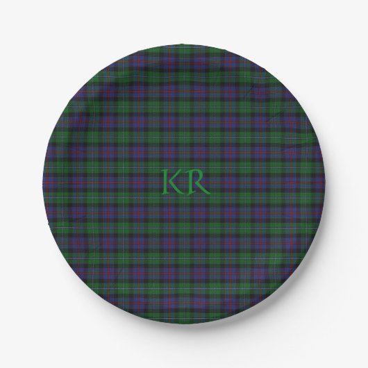 Argyll District Tartan mit Monogramm/Name Pappteller (Vorderseite)